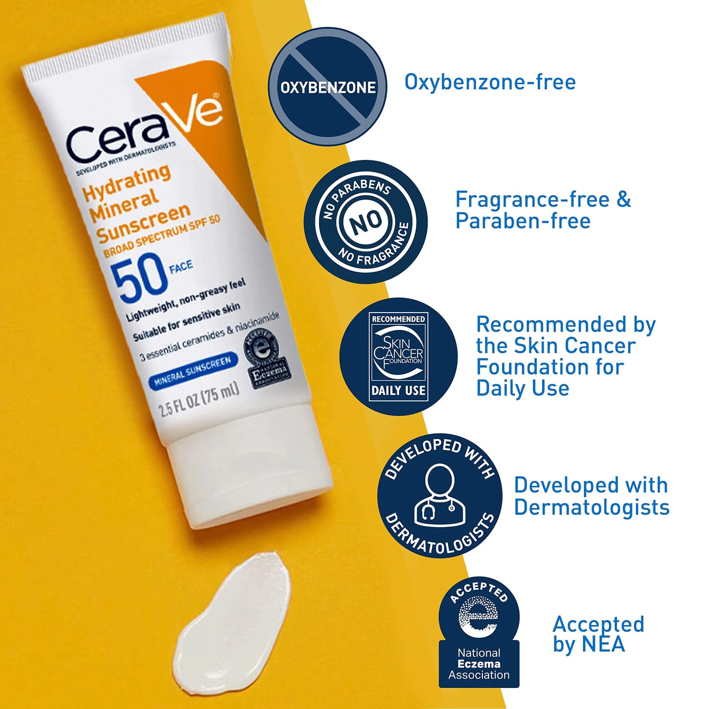 CeraVe 100% Mineral Sunscreen SPF 50 | Face sunscreen With Zinc Oxide & Titanium Dioxide