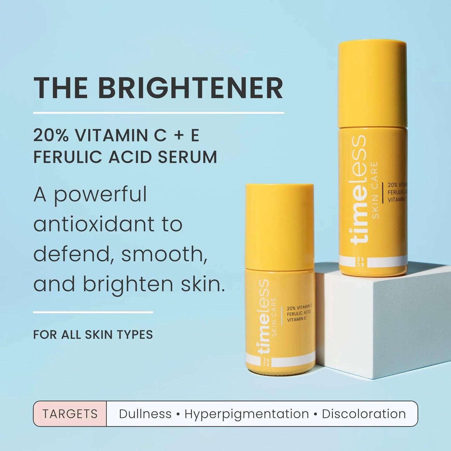 Timeless Skin Care Vitamin C Serum with Vitamin E & Ferulic Acid - 20% Vitamin C Brightening Serum - Face Serum for Oily & Dry Skin - Fragrance-Free Serum for Skin Care - 1.7 oz 1.7 Fl Oz (Pack of 1)