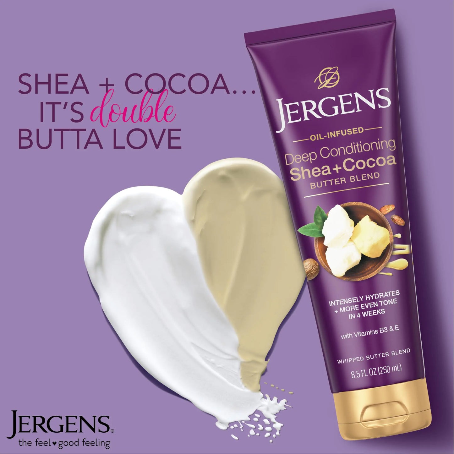 Jergens Shea + Cocoa Butter Body Lotion for Dry Skin, Deep Conditioning Moisturizer, with Vitamins E & B3, 8.5 oz