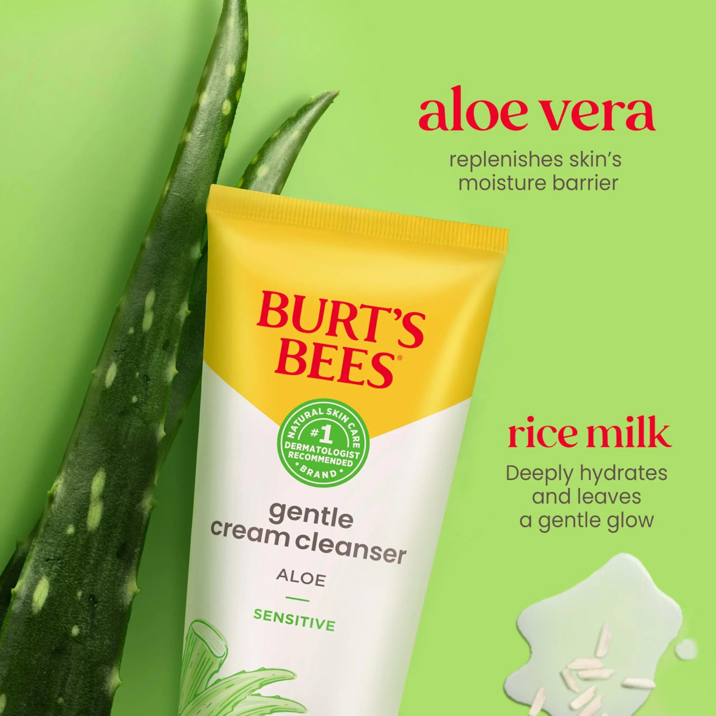 Burt's Bees Gentle Cream Cleanser with Aloe for Sensitive Skin, 98.9% Natural Origin, 6 Ounces Aloe Vera 6 Ounce (Pack of 1)