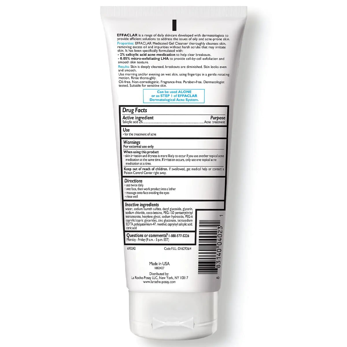 La Roche-Posay Effaclar Medicated Gel Cleanser | 2% Salicylic Acid Cleanser + LHA + Glycerin | Foaming Acne Face Wash