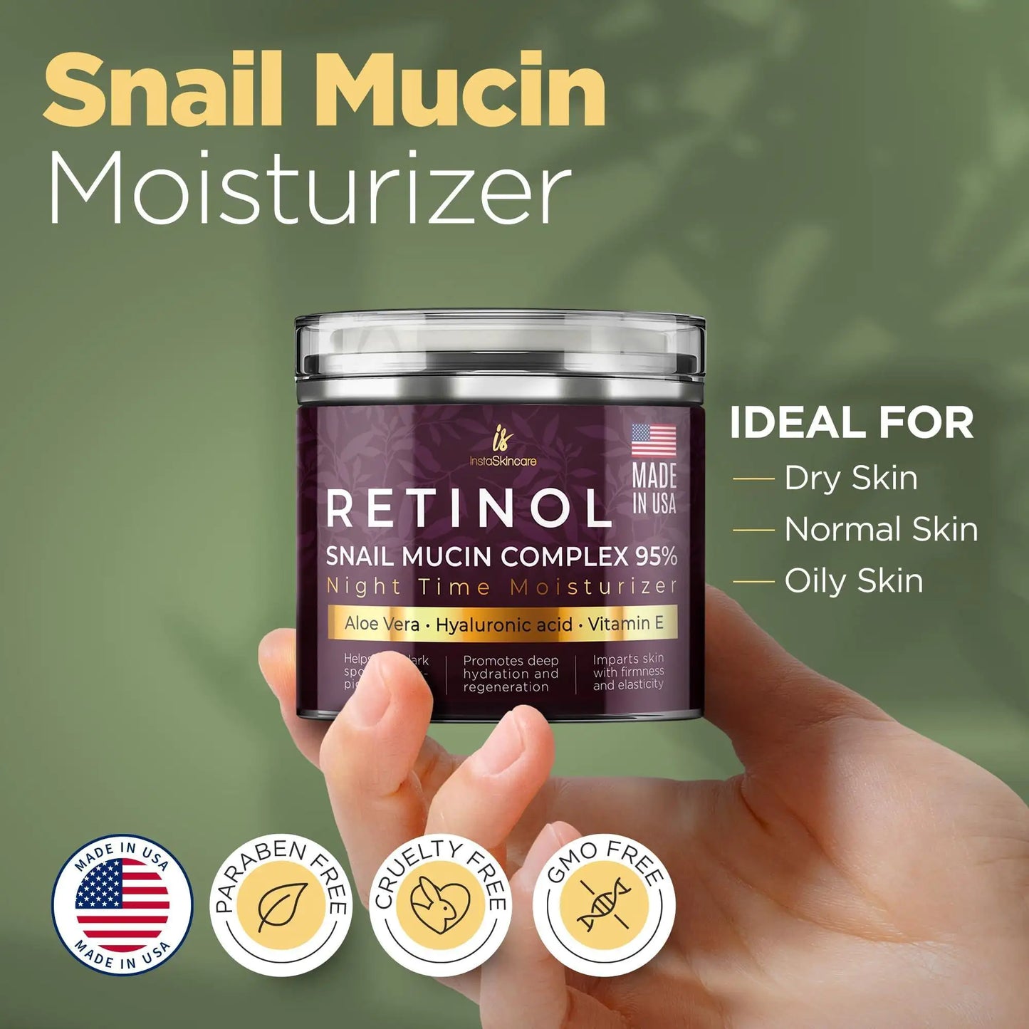 Snail Mucin Moisturizer Cream Day and Night Cream for Face Dry Sensitive Skin