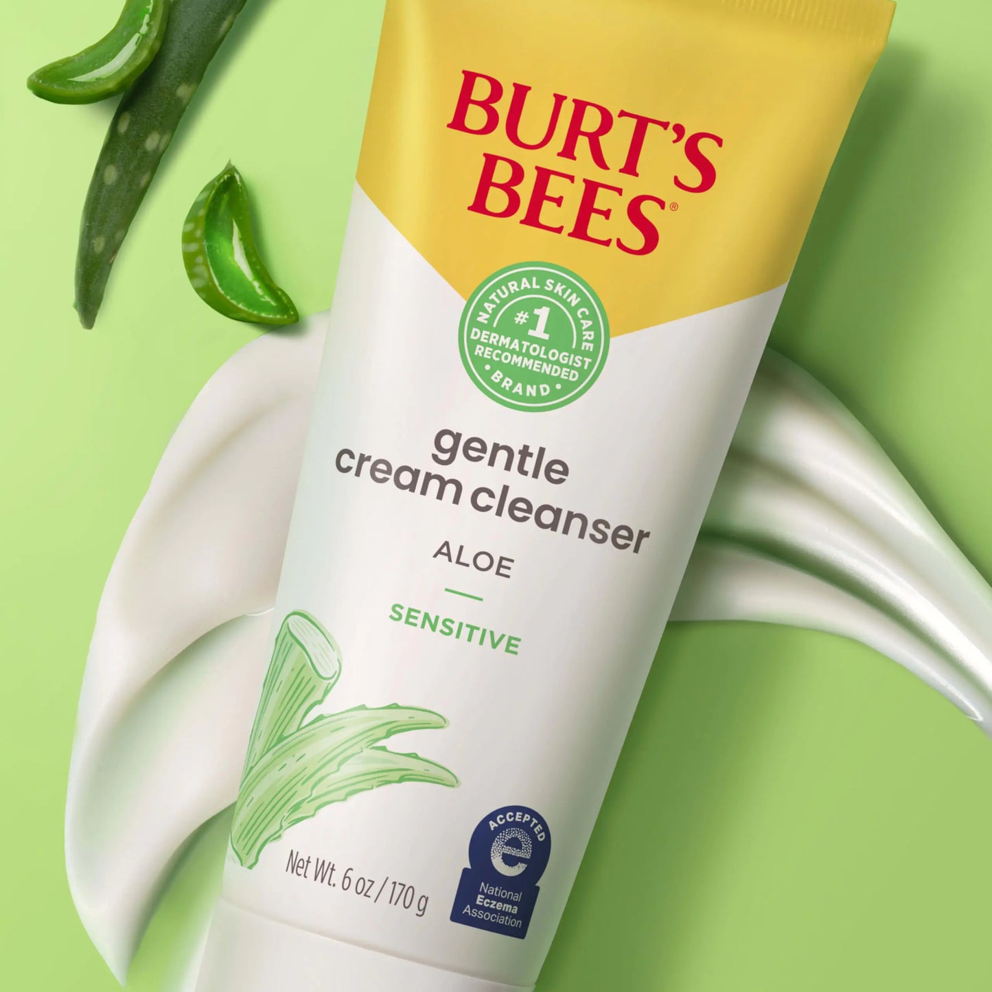 Burt's Bees Gentle Cream Cleanser with Aloe for Sensitive Skin, 98.9% Natural Origin, 6 Ounces Aloe Vera 6 Ounce (Pack of 1)