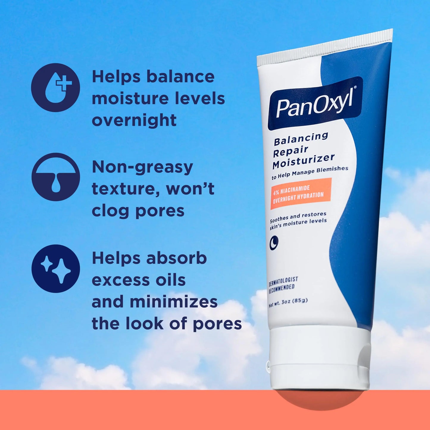 PanOxyl PM Balancing Repair Moisturizer with Niacinamide, Ceramides and Cica, Hydrating Face Moisturizer, Acne Prone Skin and Dry Skin, Non-Comedogenic Night Face Moisturizer, 3 oz 3 Fl Oz (Pack of 1)