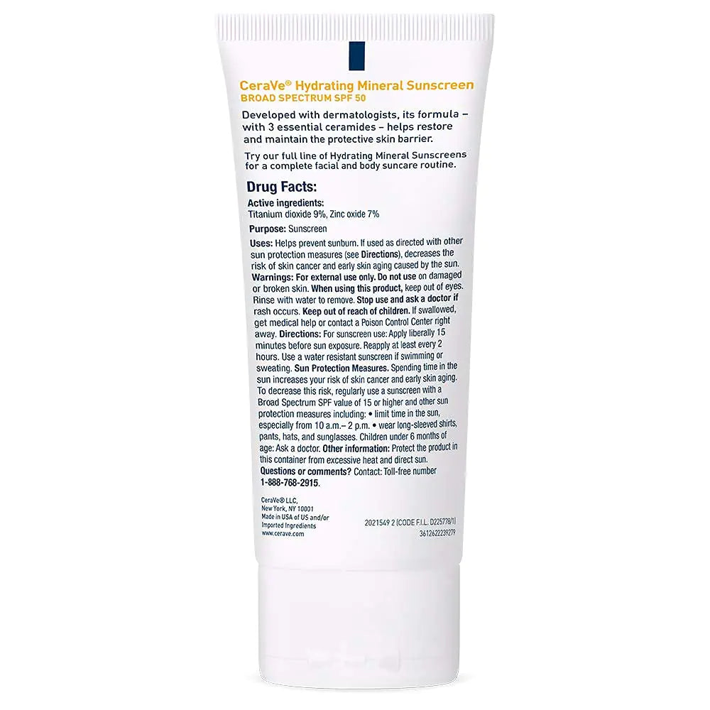 CeraVe 100% Mineral Sunscreen SPF 50 | Face sunscreen With Zinc Oxide & Titanium Dioxide